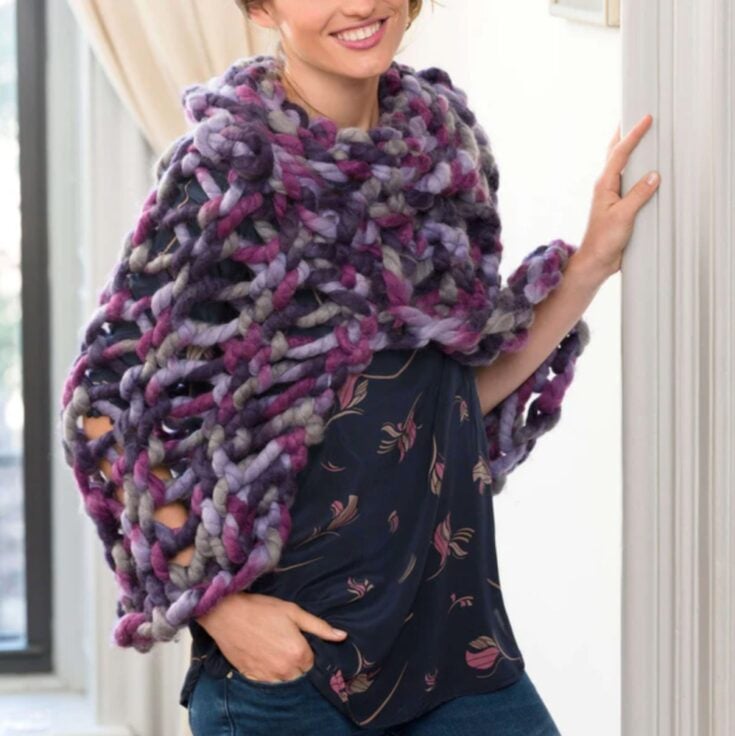 Free Red Heart Knit Quick To Warm Poncho Pattern by Lion Brand Yarns