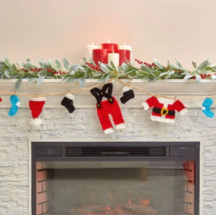 Free Red Heart Knit Santa's Wardrobe Garland Pattern by Yarnspirations