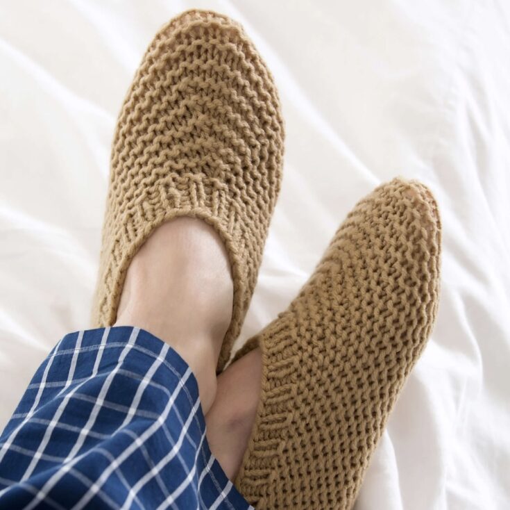 Free Red Heart Knit Slippers for Him Pattern by Yarnspirations