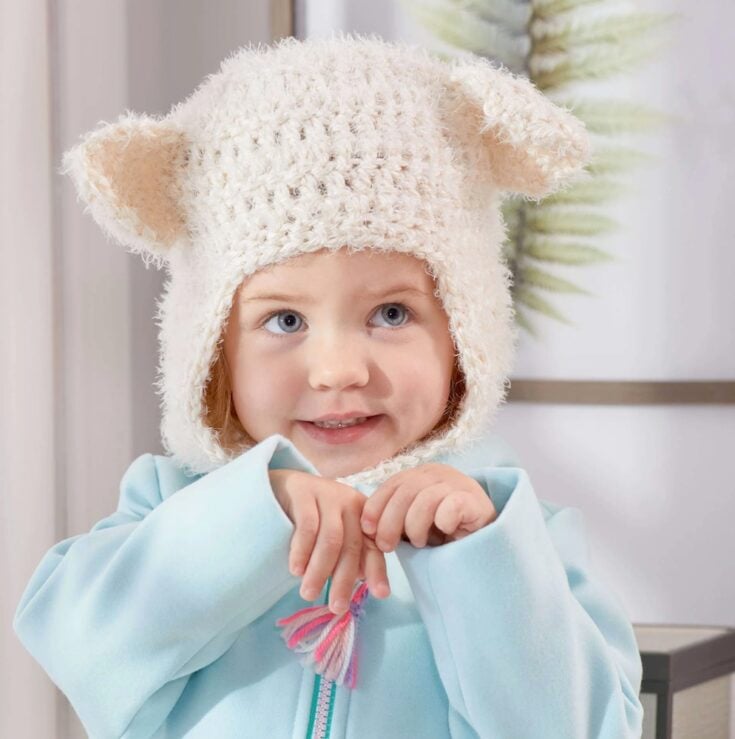 Free Red Heart Polar Bear Crochet Balaclava Hood Pattern by Yarnspirations
