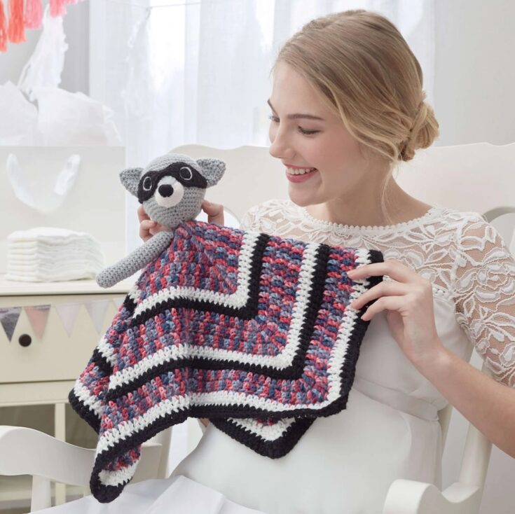 Free Red Heart Raccoon Crochet Lovey Pattern by Yarnspirations
