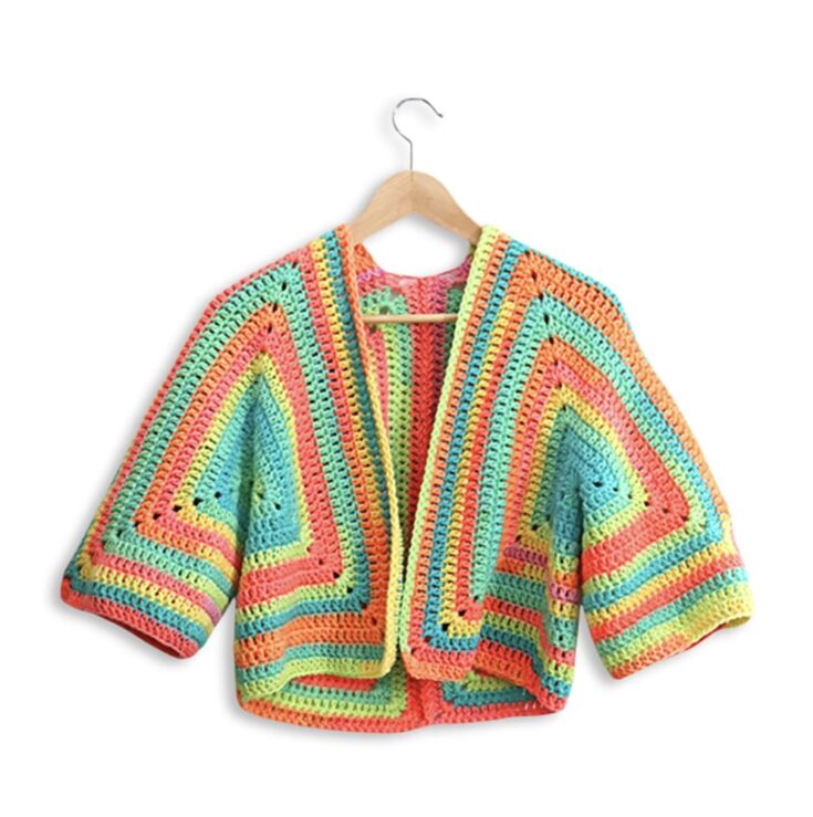 Free Red Heart Retro Stripe Crochet Hexagon Cardigan by Repeat Crafter Me