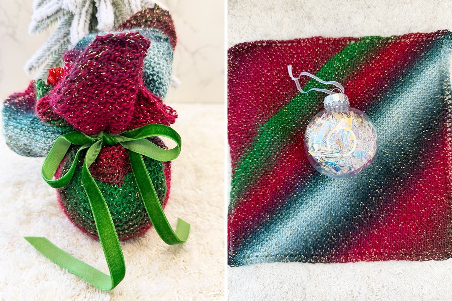 Free knitted Christmas bauble cover