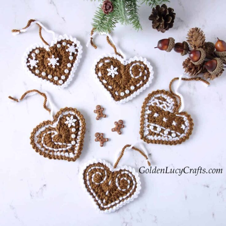 Image for Crochet Gingerbread Heart Ornaments by Golden Lucy Crafts