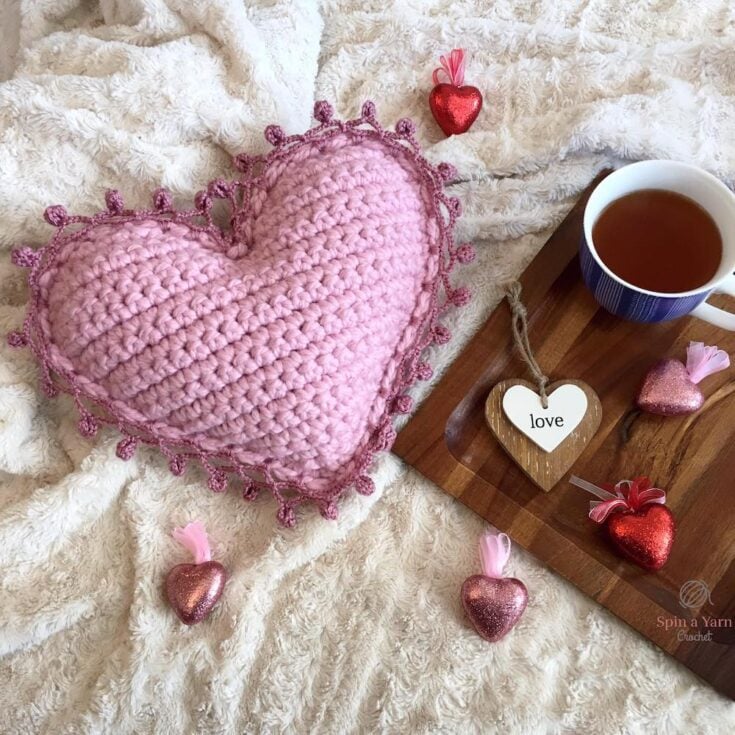 Heart Pillow Free Crochet Pattern by Spin A Yarn Crochet