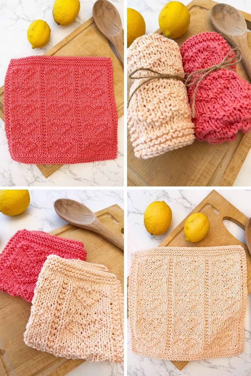 Heart dishcloth knitting pattern collage