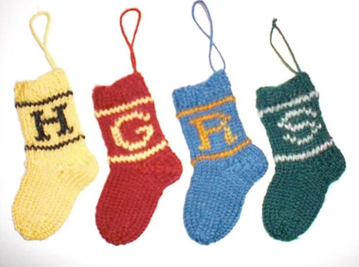Hogwarts Mini House Sock Ornaments by Marie Wright