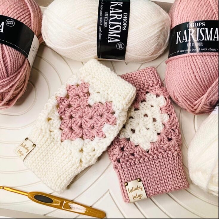 How to Crochet Heart Granny Square Gloves Free Pattern by Lullaby Lodge