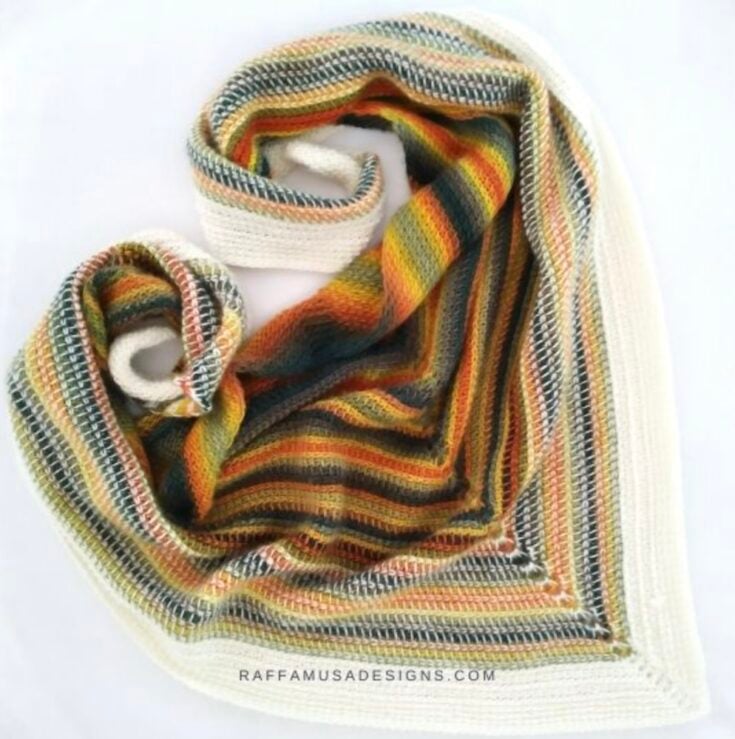 How to Crochet a Simple Tunisian Crochet Triangle Scarf by Raffamusa Designs