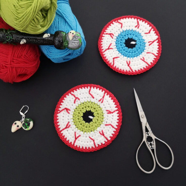Image for Halloween Eyeball Coaster Pattern By Stitch by Fay