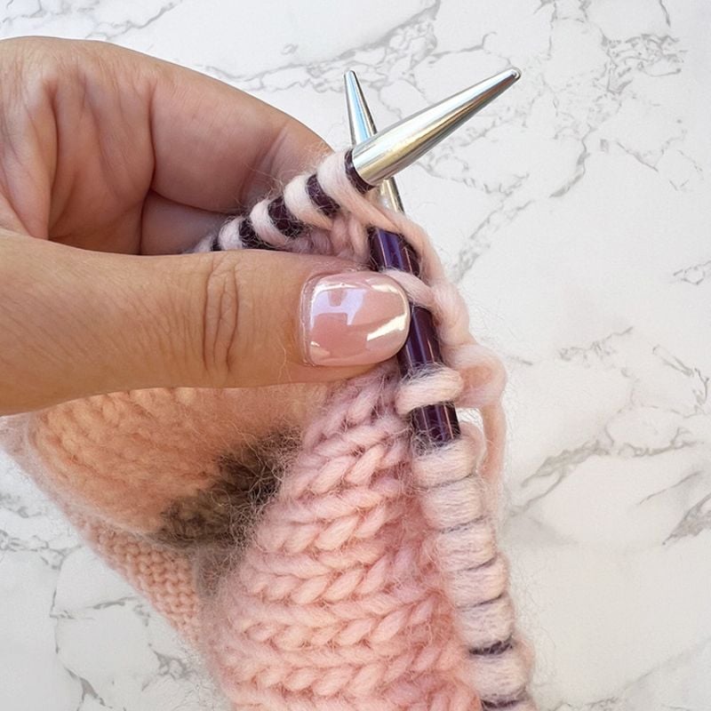 K1B knititng how to knit one below on the needles