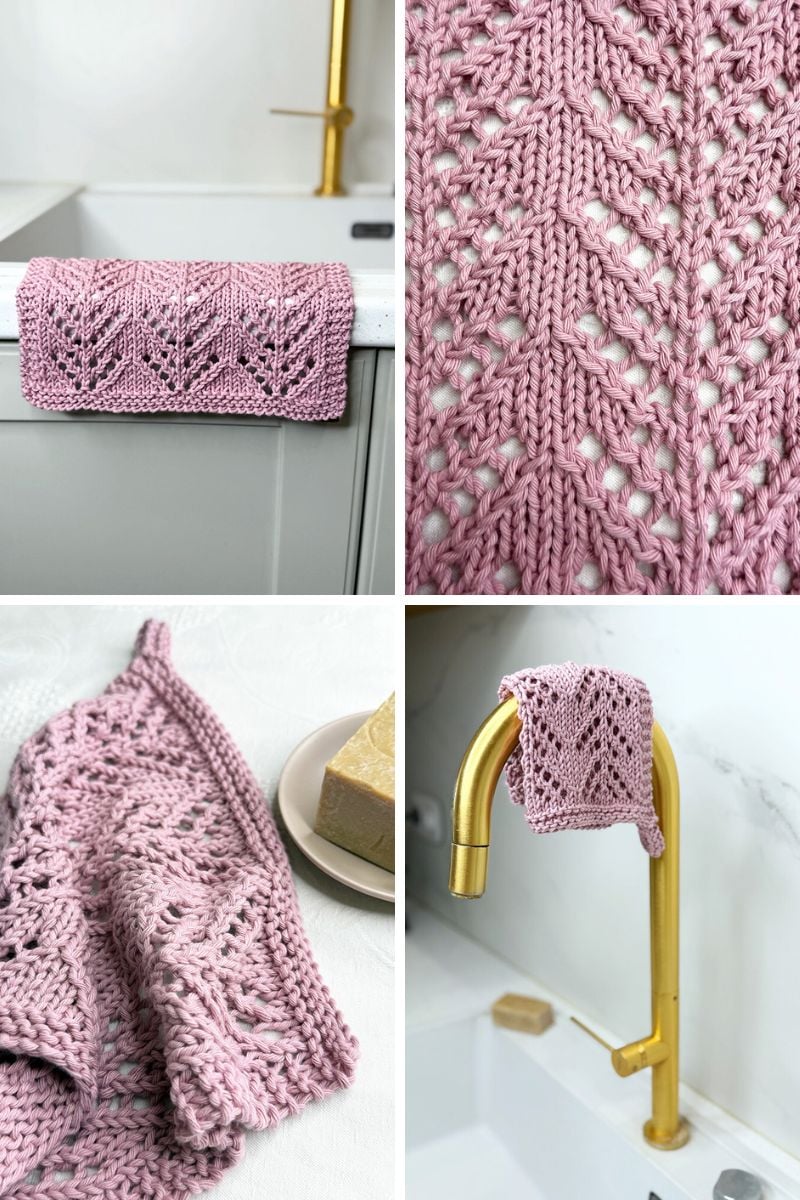 Lace knitted dishcloth close up details