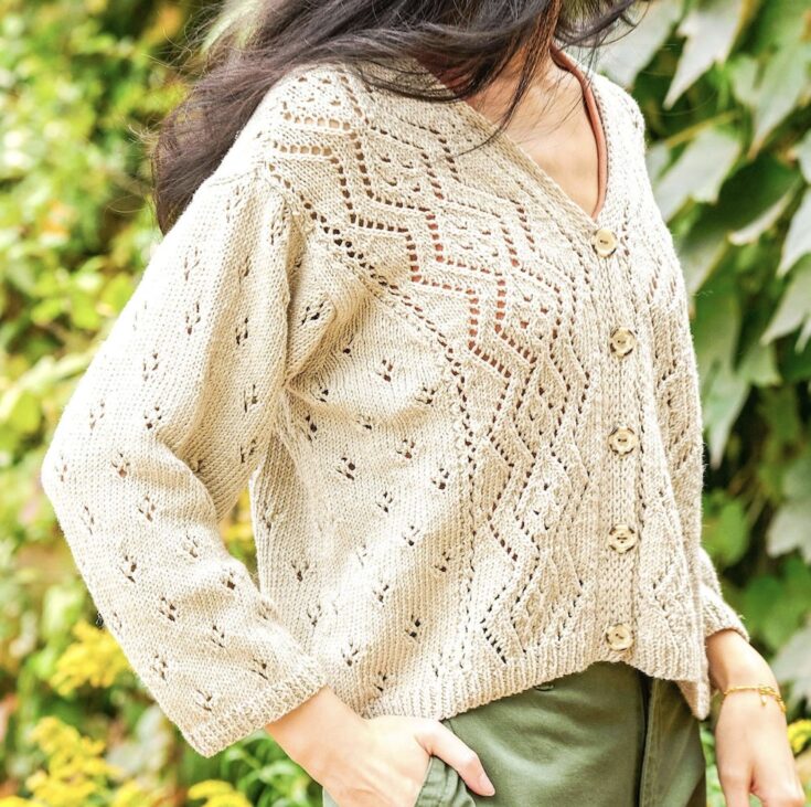 Patons Knit Vertical Lace Panels Cardigan by Yarnspirations