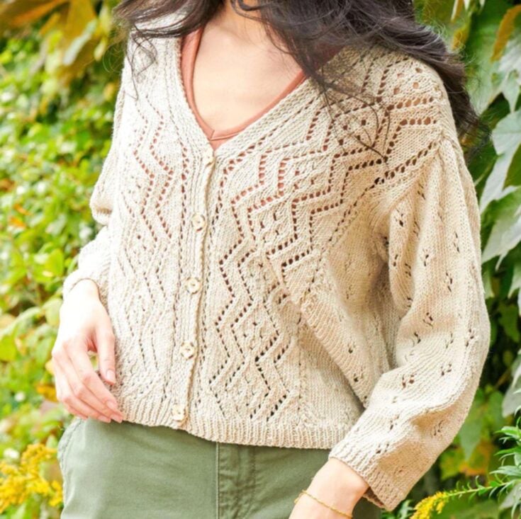 Patons Knit Vertical Lace Panels Cardigan by Yarnspirations