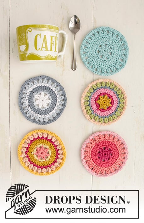 Scrap Yarn Crochet Coasters Pattern by DROPS Design