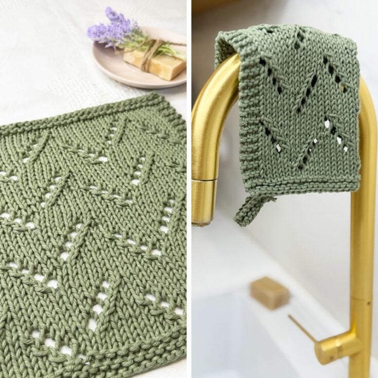 Secret garden lace leaves knitted dishcloth pattern