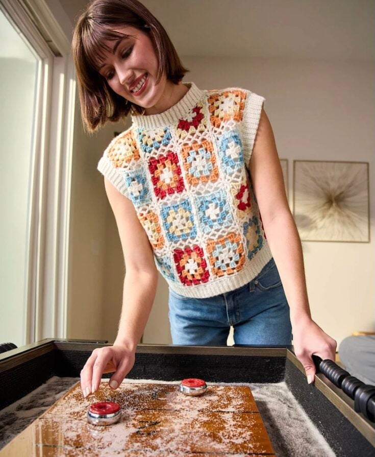 Shuffleboard Squares Vest by Premier Yarns