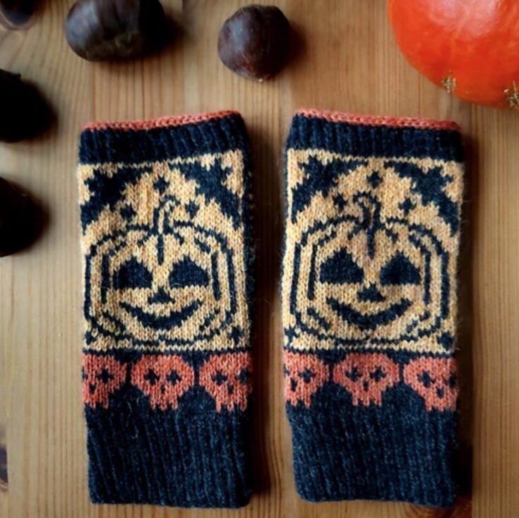 Image for Spooky Pumpkin Mitts pattern by Cat in a Sweater
