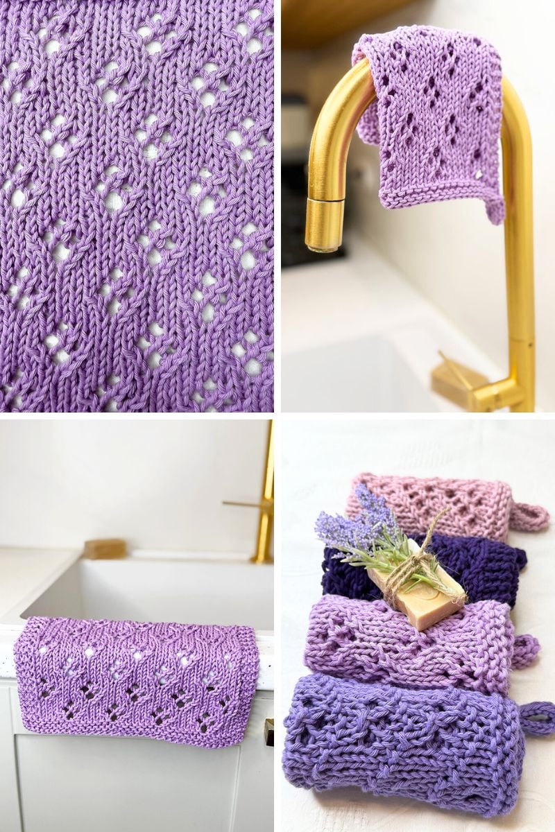 Sweet violets lace diamond knitted dishcloth