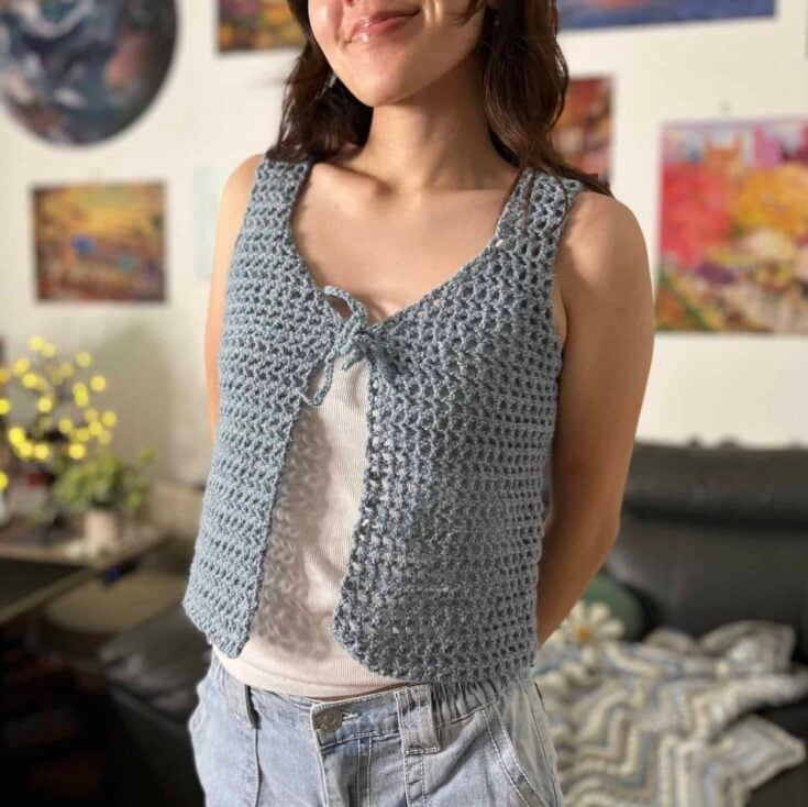 Tie-Front Crochet Mesh Vest by Viv Crochets