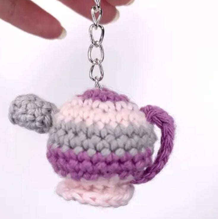 Tiny Tea Pot Crochet Amigurumi Keychain Free Pattern by Cosie Rosy UK
