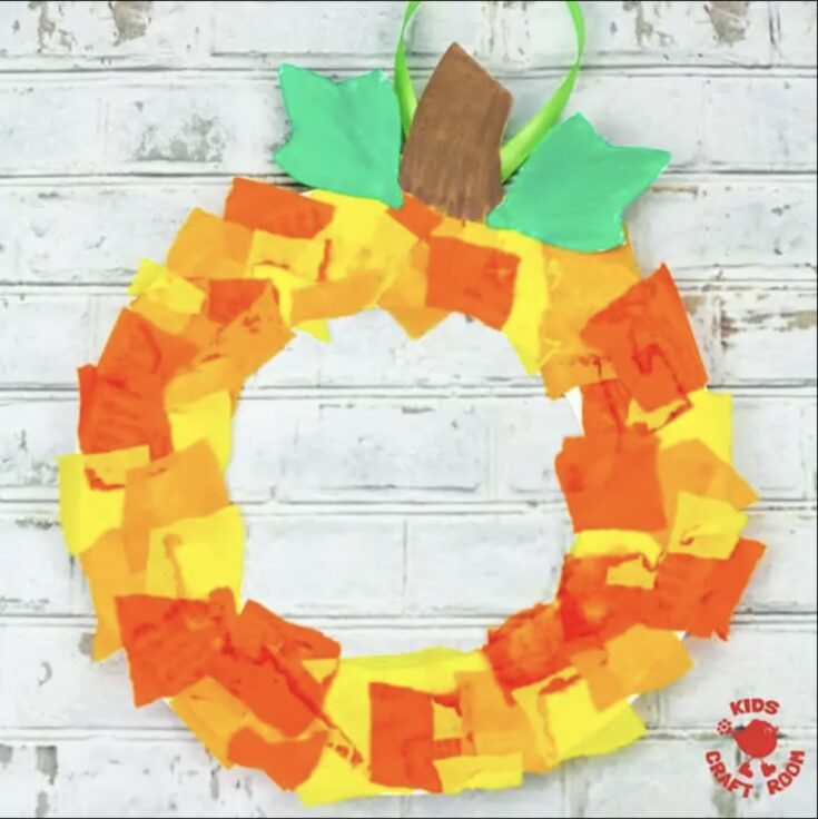 Torn Paper Pumpkin Wreath by Kids Craft Room