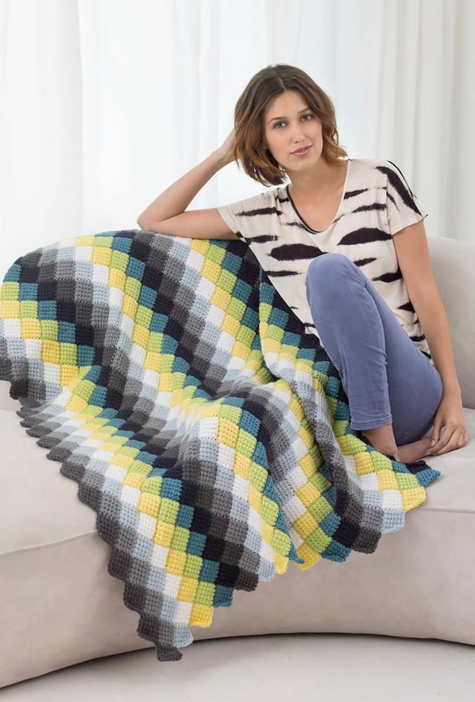 Tunisian Crochet Entrelac Throw by Lion Brand Yarns