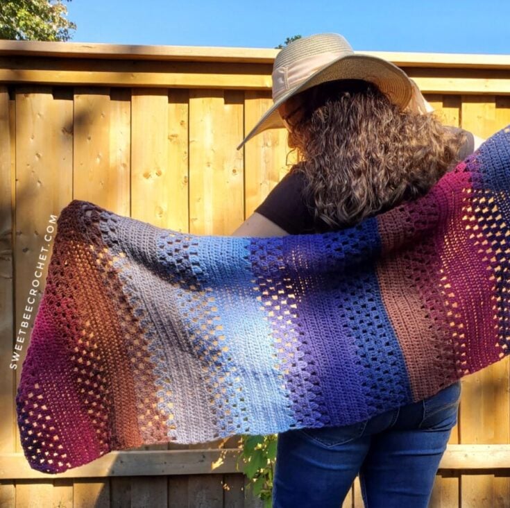 Two Skein Granny Rows Wrap – Free Crochet Pattern by Sweet Bee Crochet