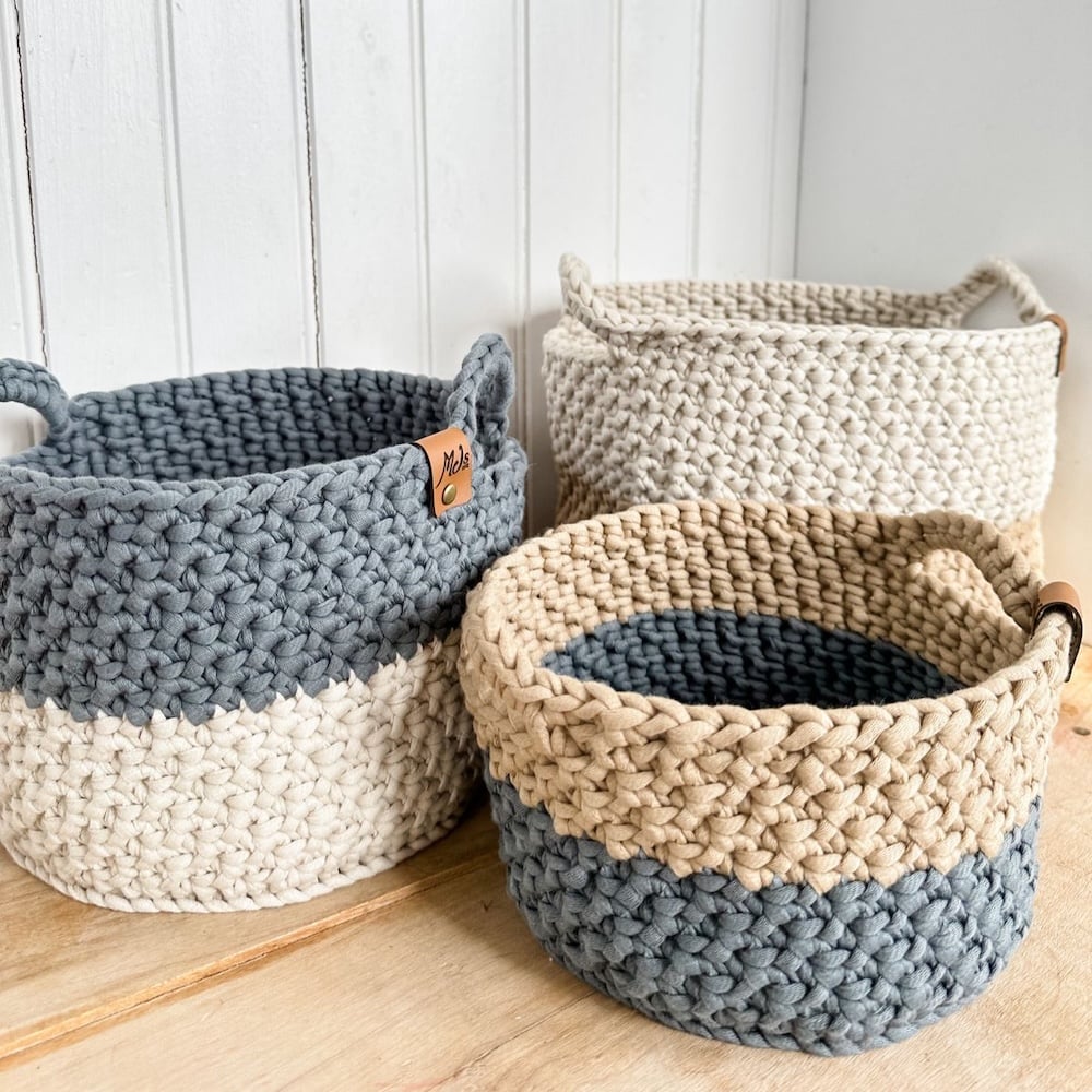 Two-Toned Crochet Nesting Baskets by MJ&rsquo;s Off The Hook Designs