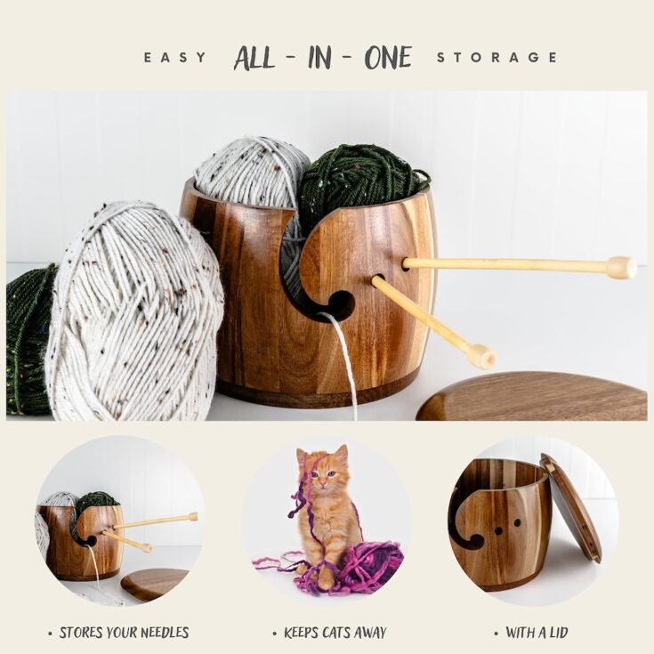 Tyck Design's Large Wooden Yarn Bowl With Lid