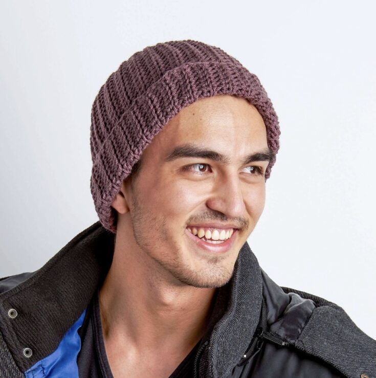 Vertical Ridges Crochet Hat for Him by Yarnspirations