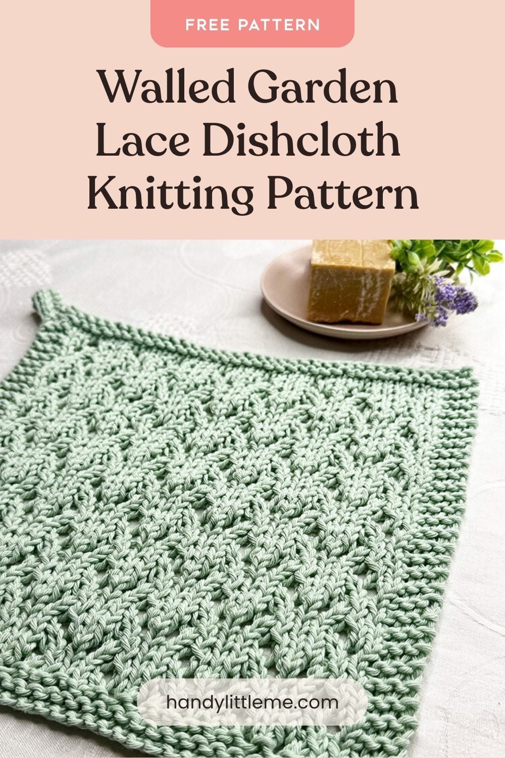 Walled garden lace knit dishcloth pattern in mint green cotton