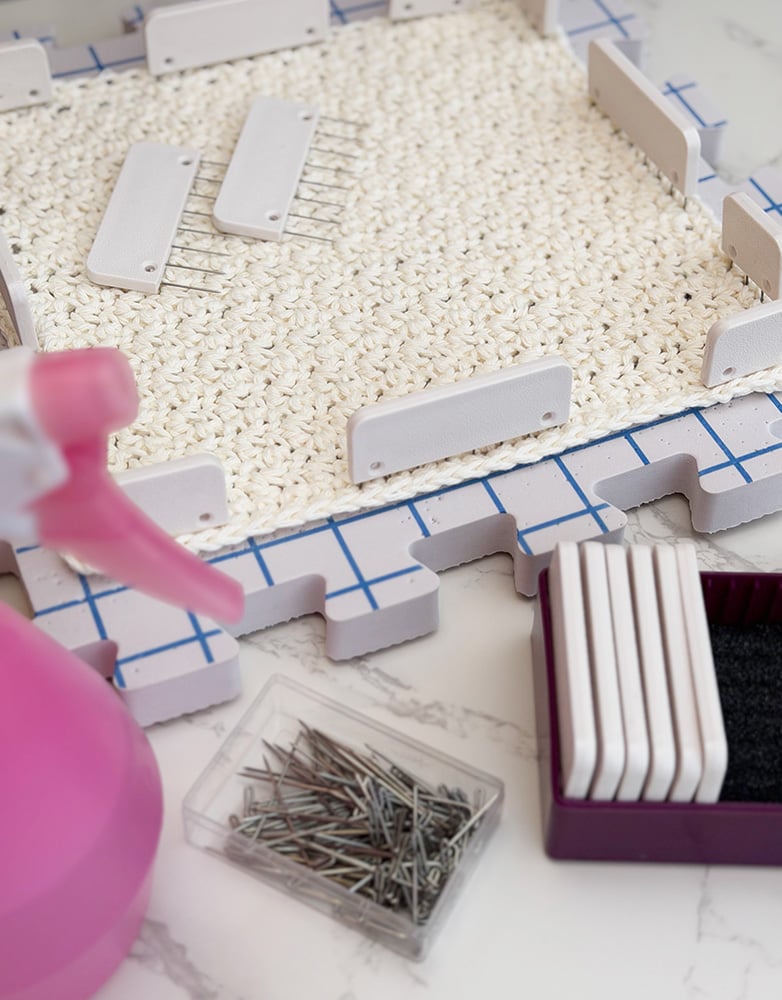 blocking crochet with t pins and combs