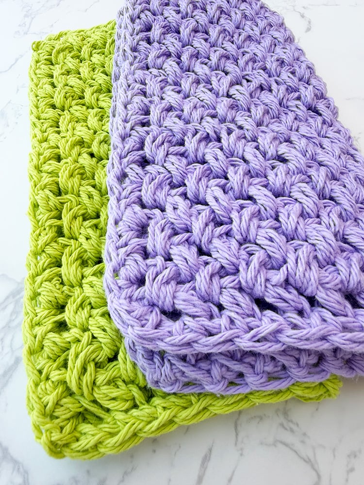 crochet Elizabeth stitch dishcloth with single crochet border