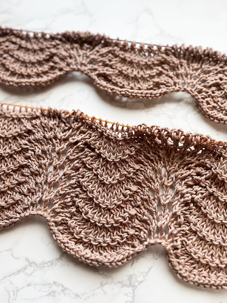 feather and fan stitch knitted sample