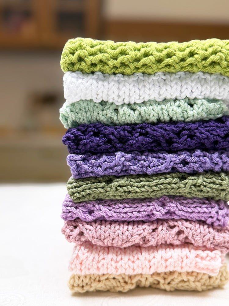 folded stack of knitted dishcloths