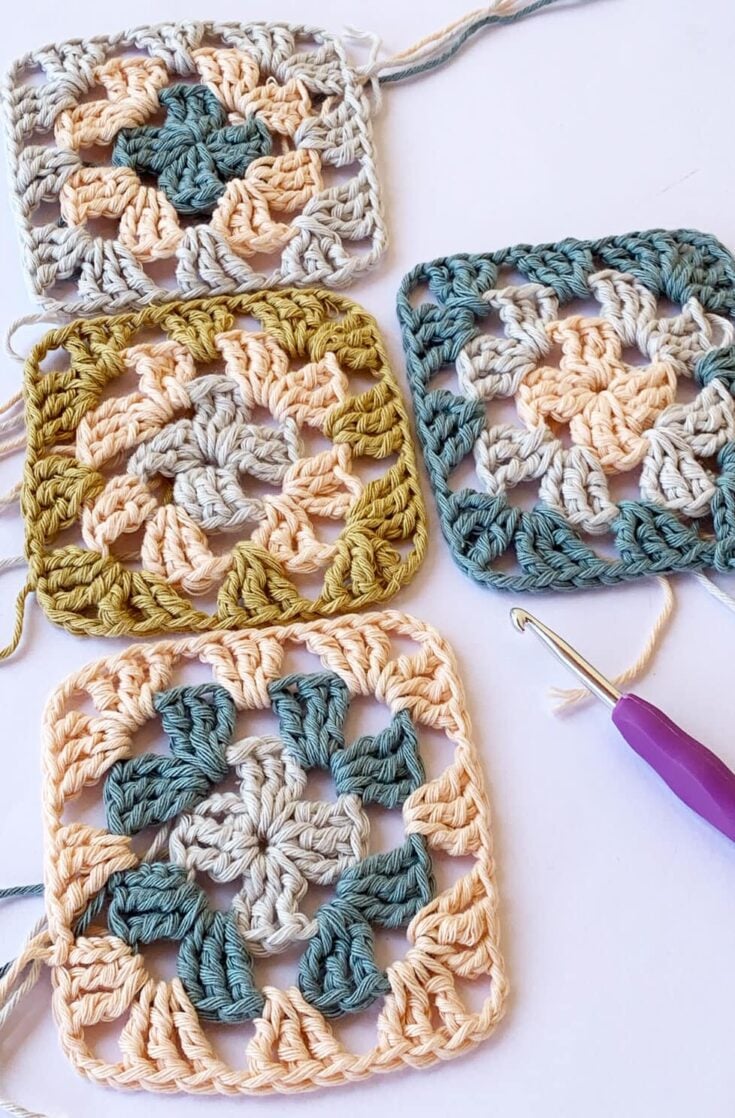 crochet granny squares made from cotton