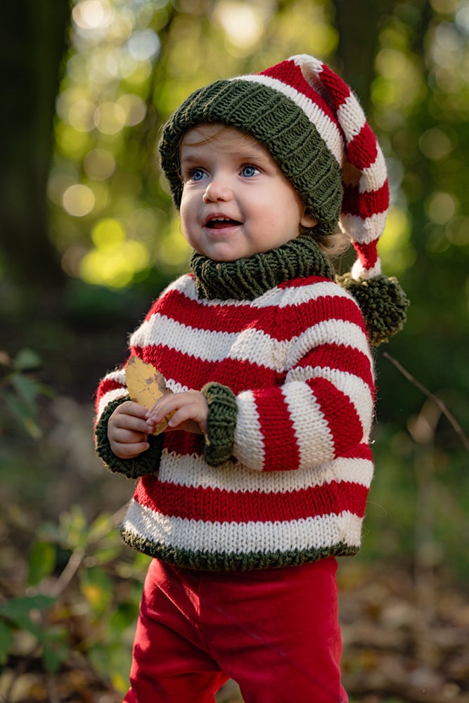 knitted elf sweater and hat for kids