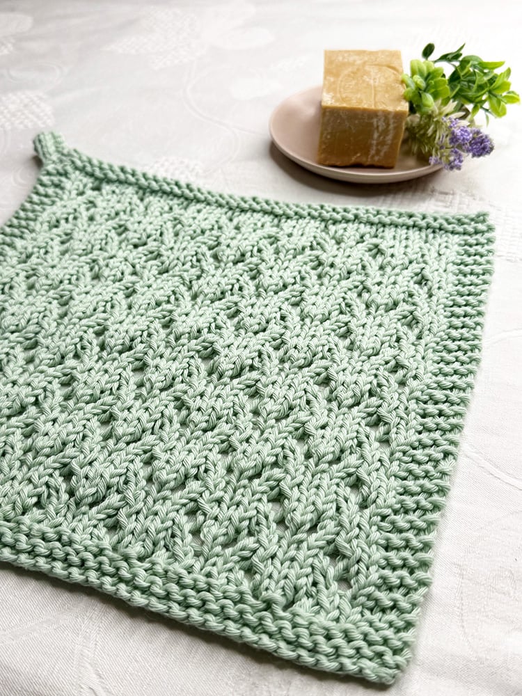 lace knit dishcloth in mint colored cotton