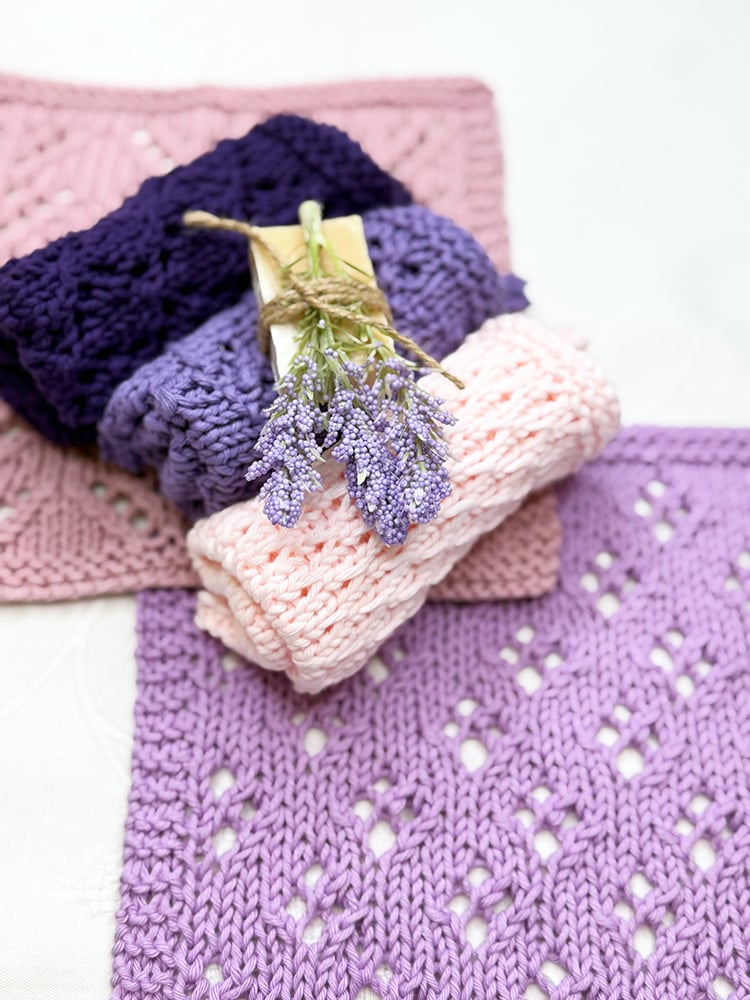 lace knit dishcloths rolled