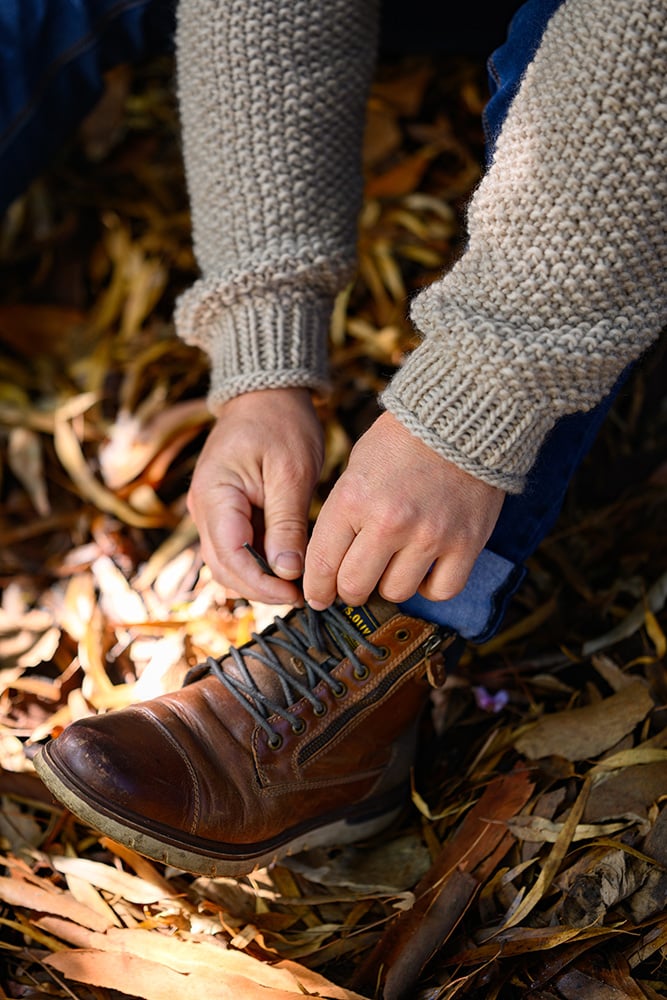 moss stitch sweater sleeves close up