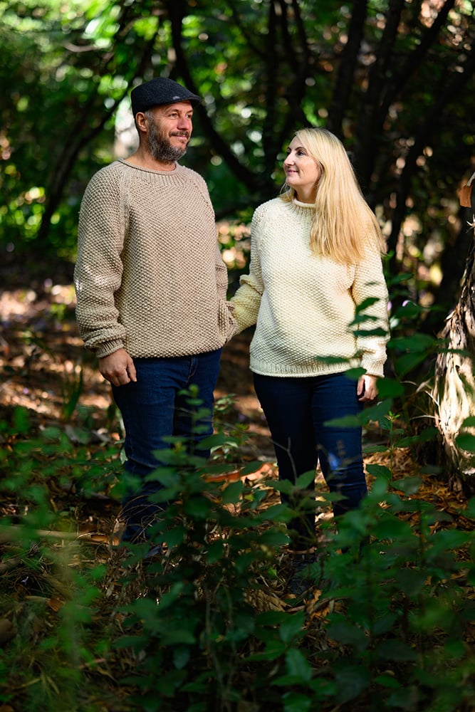 moss stitch sweaters matching