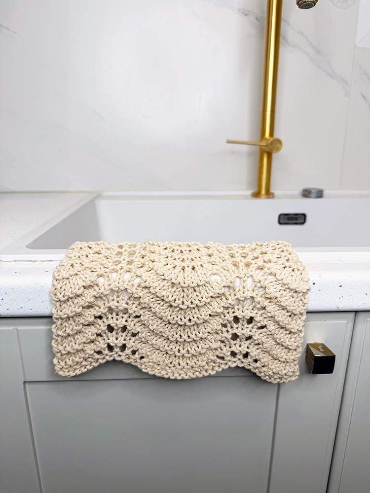 old shale dishcloth hanging over sink