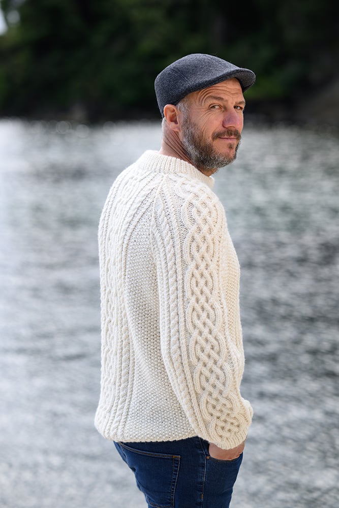 sleeve view of fisherman sweater
